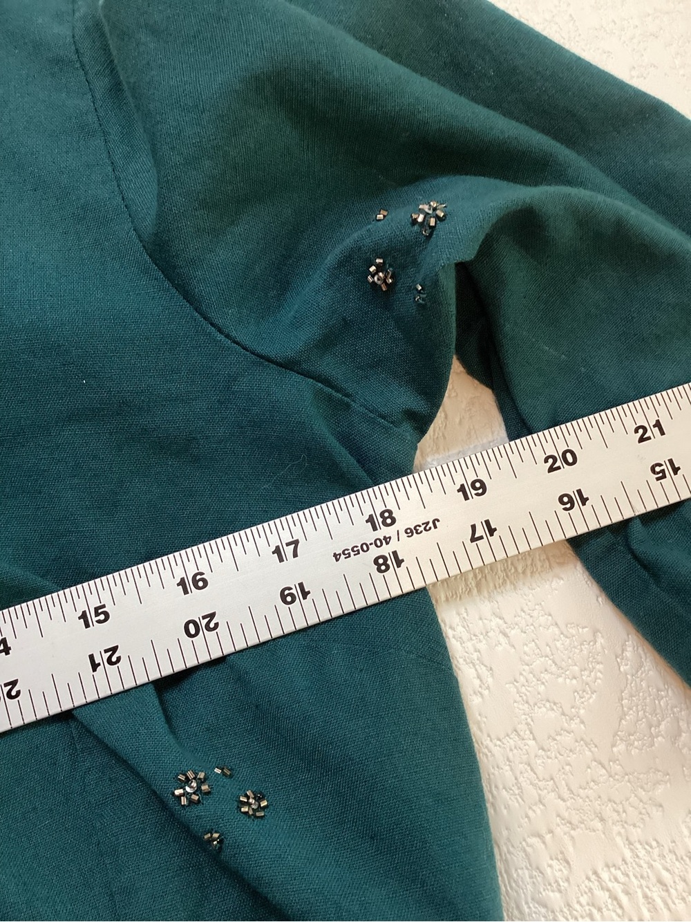 Fabindia Teal Cotton Linen Wrap Top Beaded Floral Embellished Boho Large - Picture 8 of 9